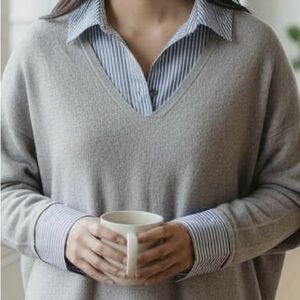 Women's Gray V-Neck Sweater